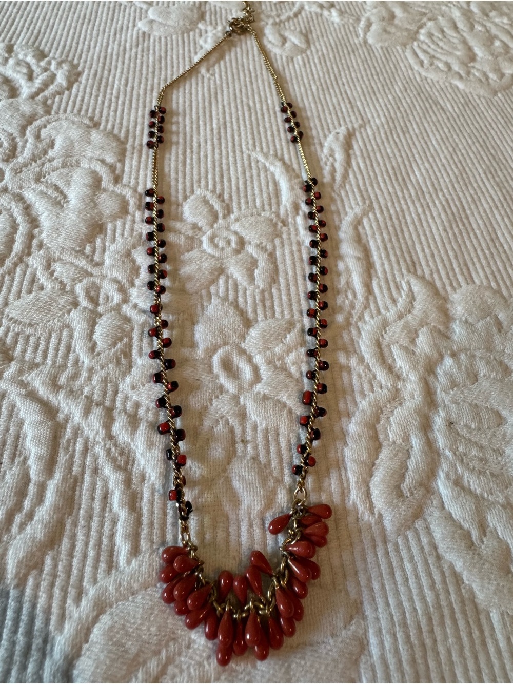 CAbi Gold-Tone Necklace with Red and Black Teardrop Beads